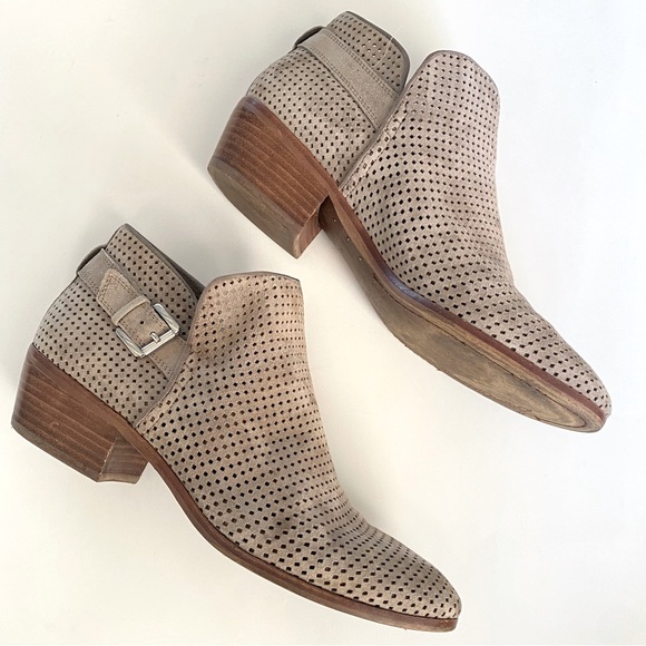 10 Sam Edelman PAULA booties boots perforated leather mushroom taupe tan brown - Picture 7 of 8